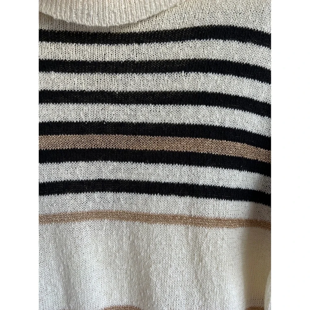 West Coast Connection Vintage Womens Striped Turtleneck Sweater Cream Gold‎ M